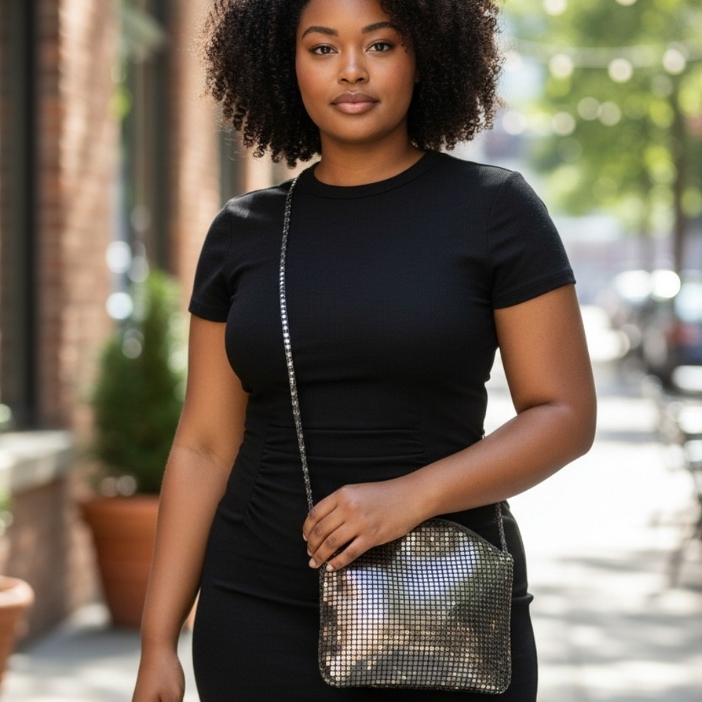 Apri Nights Black Metal Mesh Evening Bag Chain Strap Y2K Party Clutch